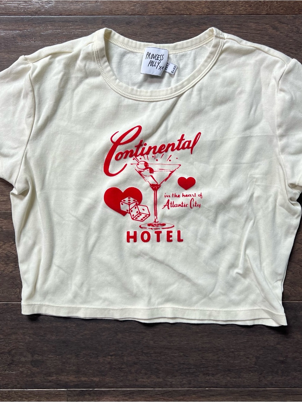 Princess Polly Cream Tee with Red Continental Script